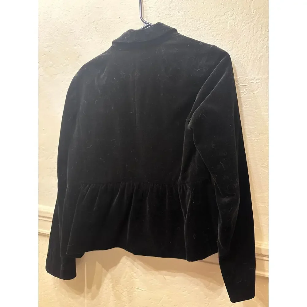 J.Crew Black Velvet Peplum Blazer Size 6 Gold Trim 2-Button Cotton Lined Jacket